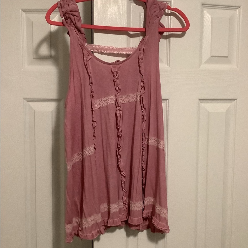 POL Pink Ruffled Relaxed Tank Top